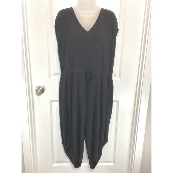 David Meister Pants - DAVID MEISTER Black Wide Leg Jumpsuit with Drawstring Waist 1X Career Wear